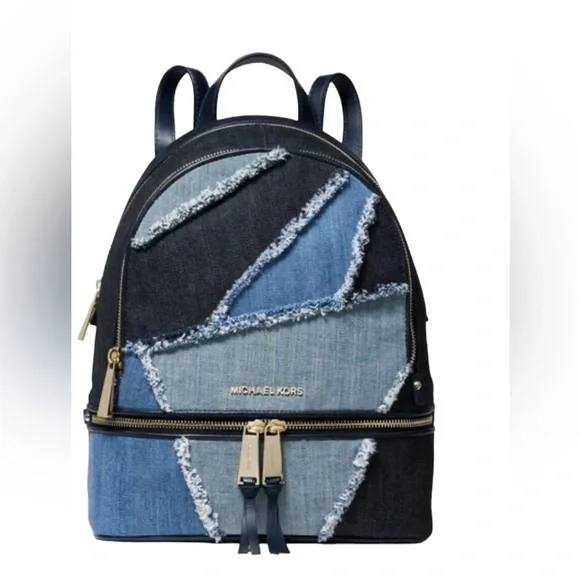 Michael Kors Denim Patchwork Rhea Backpack - Picture 1 of 9